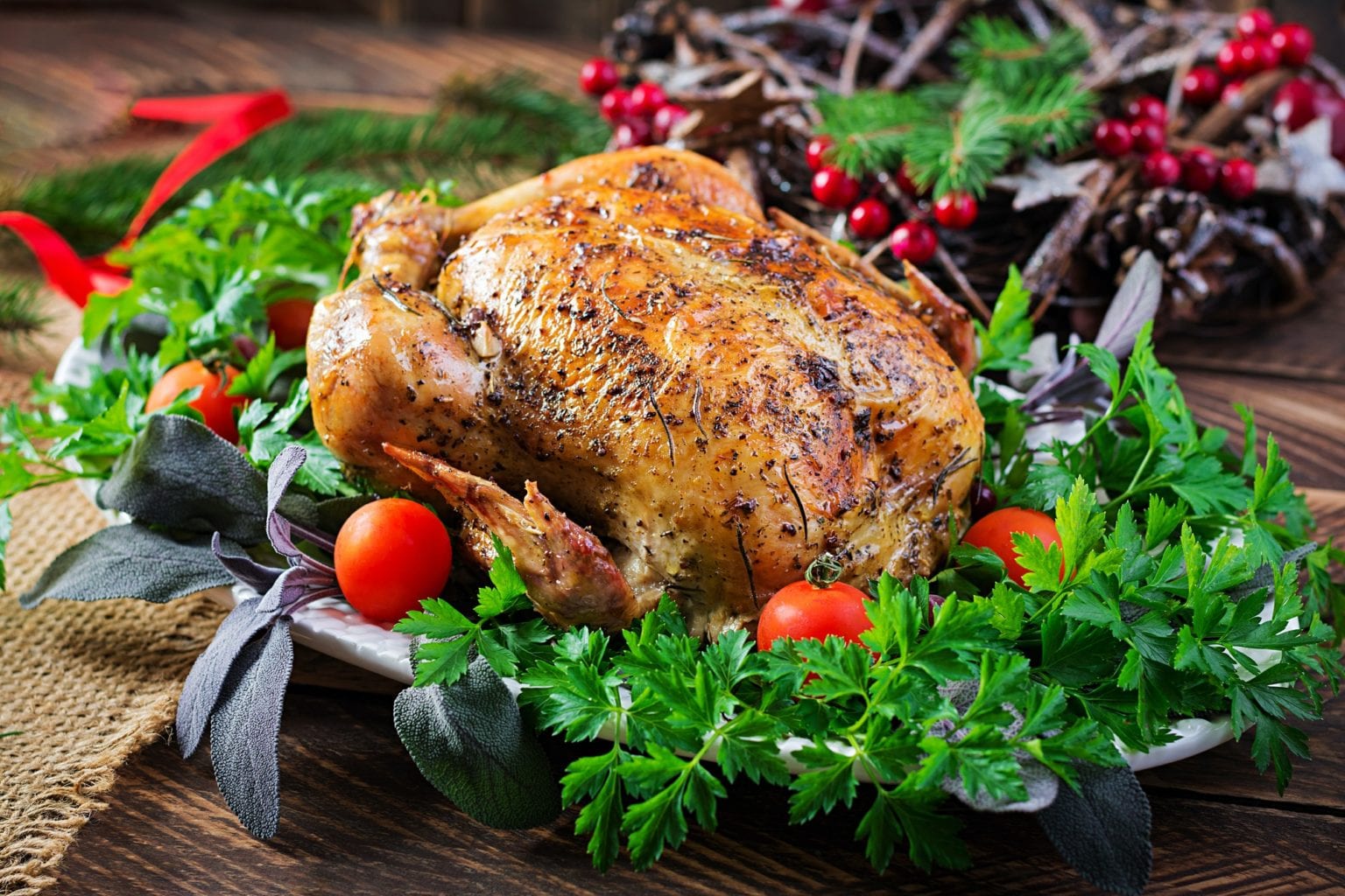 Baked turkey. Christmas dinner.
