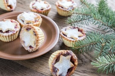 Mince pies with Christmas tree branch