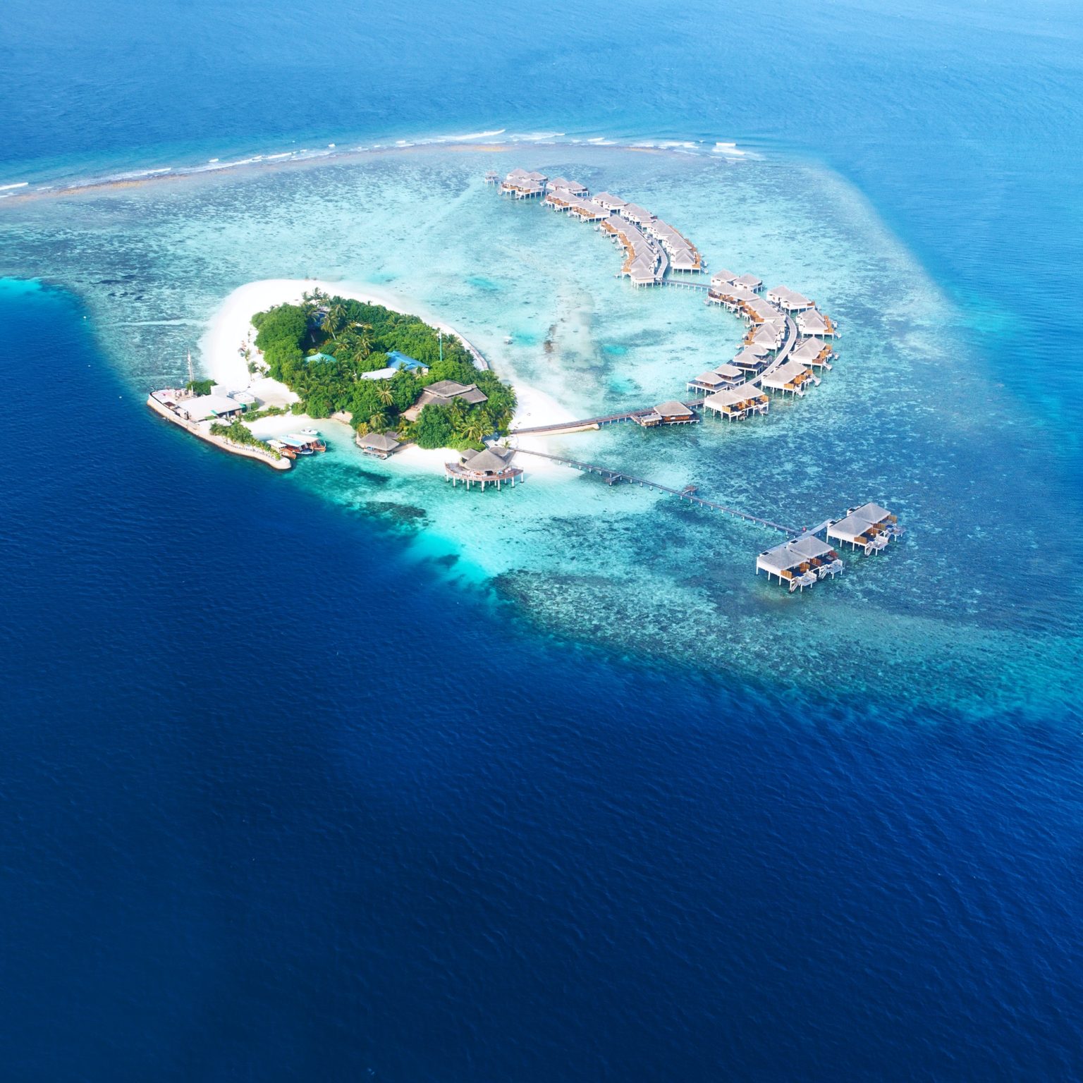 Atolls and islands in Maldives from aerial view